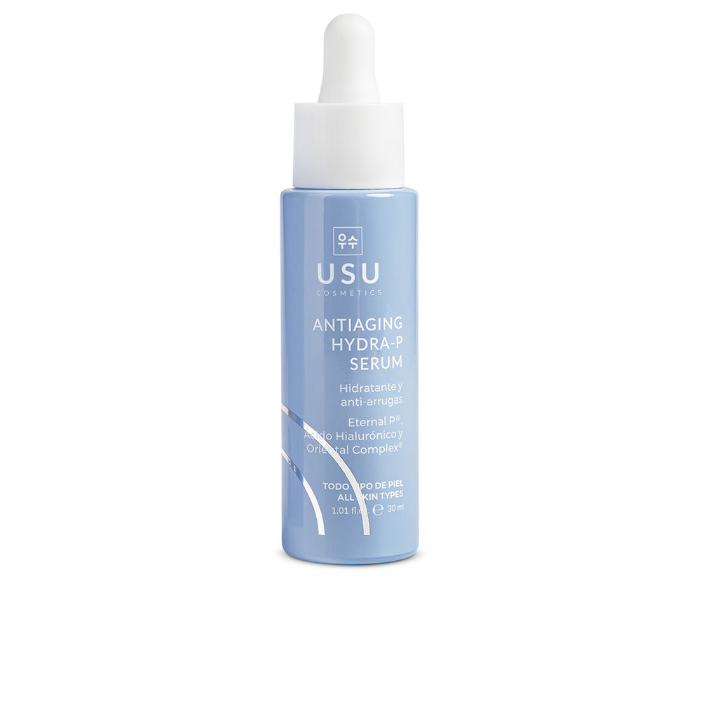 UsuCosmeticsAntiagingHydra-PSerum30ml Bottle of Usu Cosmetics Antiaging Hydra-P Serum by Usu Cosmetics, a gel serum indicated for hydration and expression lines.