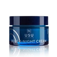 Jar  of  Usu  Cosmetics  Blue  K-Night  Cream  by  Usu  Cosmetics,  a  rich  night  cream  indicated  for  premature  aging  and  regeneration.