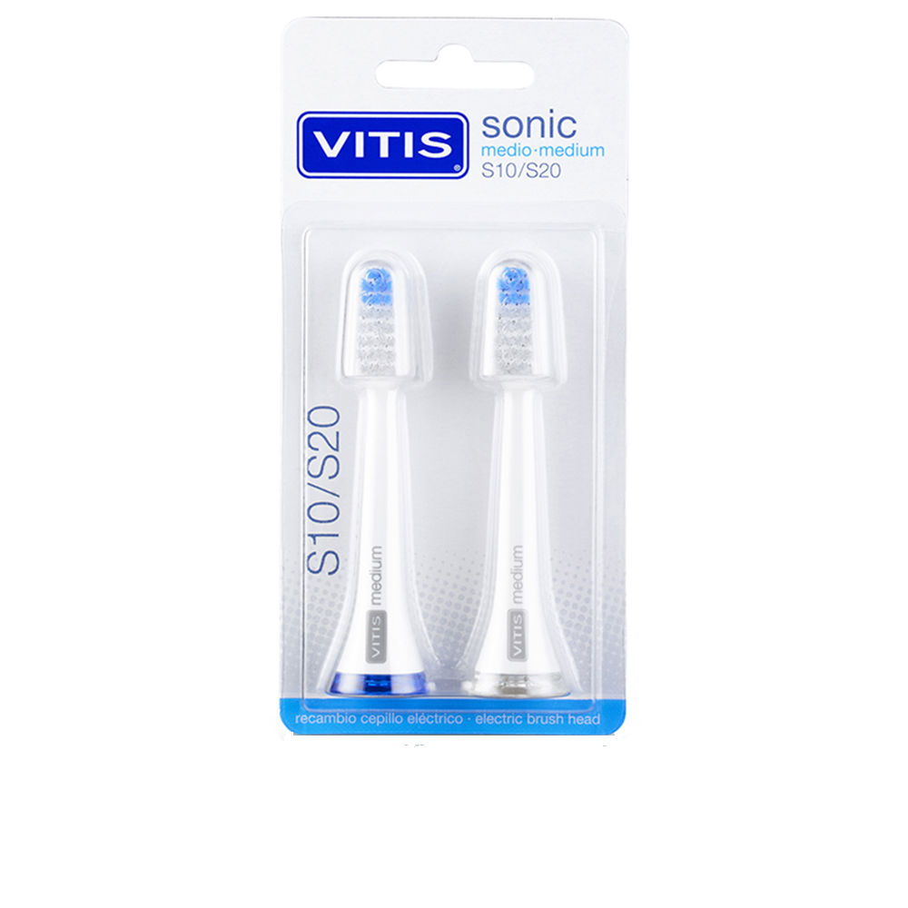 VitisSonicS10/S20DuoMediumHeadRefillsx2 Box of Vitis Sonic S10/S20 Duo Medium Head Refills by Vitis, toothbrush heads indicated for daily oral hygiene.