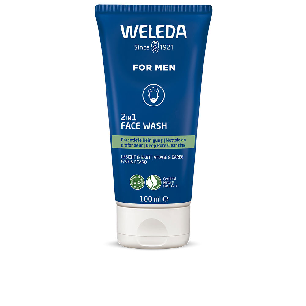 WeledaForMen2In1Face&BeardCleansingGel100ml Tube of Weleda For Men 2 In 1 Face & Beard Cleansing Gel by Weleda, a gel indicated for cleansing pores and reducing sebum.