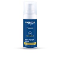 Bottle  of  Weleda  For  Men  Multi-Action  Serum  by  Weleda,  a  facial  serum  indicated  for  24-hour  hydration  and  reducing  wrinkles.