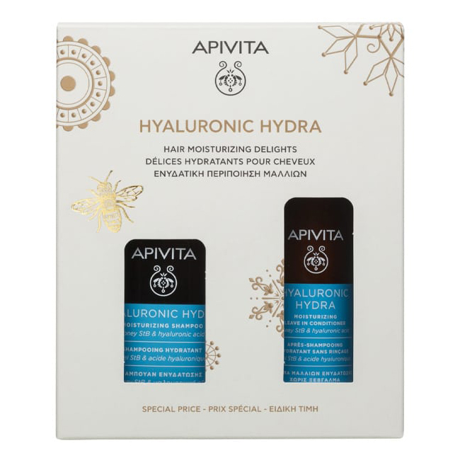 Apivita Hyaluronic Hydra Set Hair Moisturizing Delights Box of Apivita Hyaluronic Hydra Set Hair Moisturizing Delights by Apivita, a hair care set indicated for moisturizing and protection.
