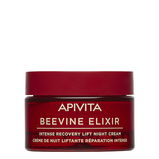 ApivitaBeevineElixirRecoveryLiftNightCream50ml Jar of Apivita Beevine Elixir Recovery Lift Night Cream by Apivita, a satiny cream indicated for firming and redefining facial contours.