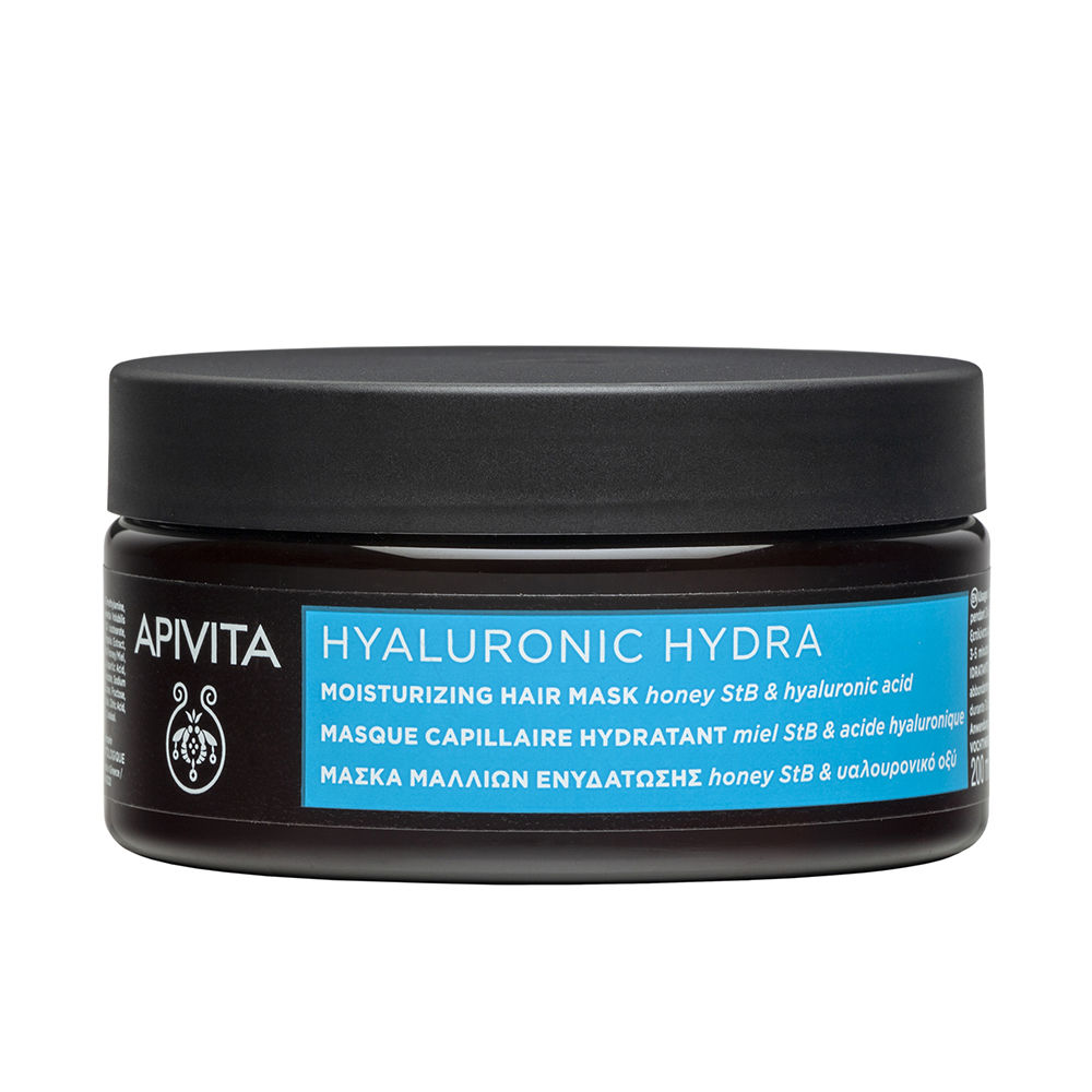 ApivitaHyaluronicHydraMoisturizingHairMask200ml Jar of Apivita Hyaluronic Hydra Moisturizing Hair Mask by Apivita, a hair mask indicated for deep hydration and frizz control.