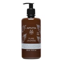 Bottle  of  Apivita  Pure  Jasmine  Shower  Gel  by  Apivita,  a  shower  gel  indicated  for  gently  cleansing  while  preserving  natural  hydration.