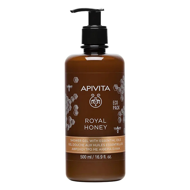ApivitaRoyalHoneyShowerGel500ml Bottle of Apivita Royal Honey Shower Gel 500ml, a creamy shower gel indicated for cleansing and preserving natural moisture.