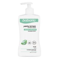 Bottle  of  Babaria  Aloe  Vera  Intimate  Wash  by  Babaria,  a  cleansing  gel  indicated  for  daily  intimate  hygiene  and  skin  balance.