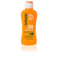 Bottle  of  Babaria  Sun  Sunscreen  Lotion  SPF50  by  Babaria,  a  sunscreen  lotion  indicated  for  high  UVA  and  UVB  protection.