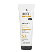 Bottle  of  Heliocare  Advanced  Gel  SPF50  by  Heliocare,  a  sunscreen  gel  indicated  for  broad-spectrum  UV  protection.