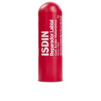 Product  container  of  Isdin  Lip  Repairer  Stick  With  Color  Red  by  Isdin,  a  lipstick  indicated  for  repairing  and  hydrating  lips.