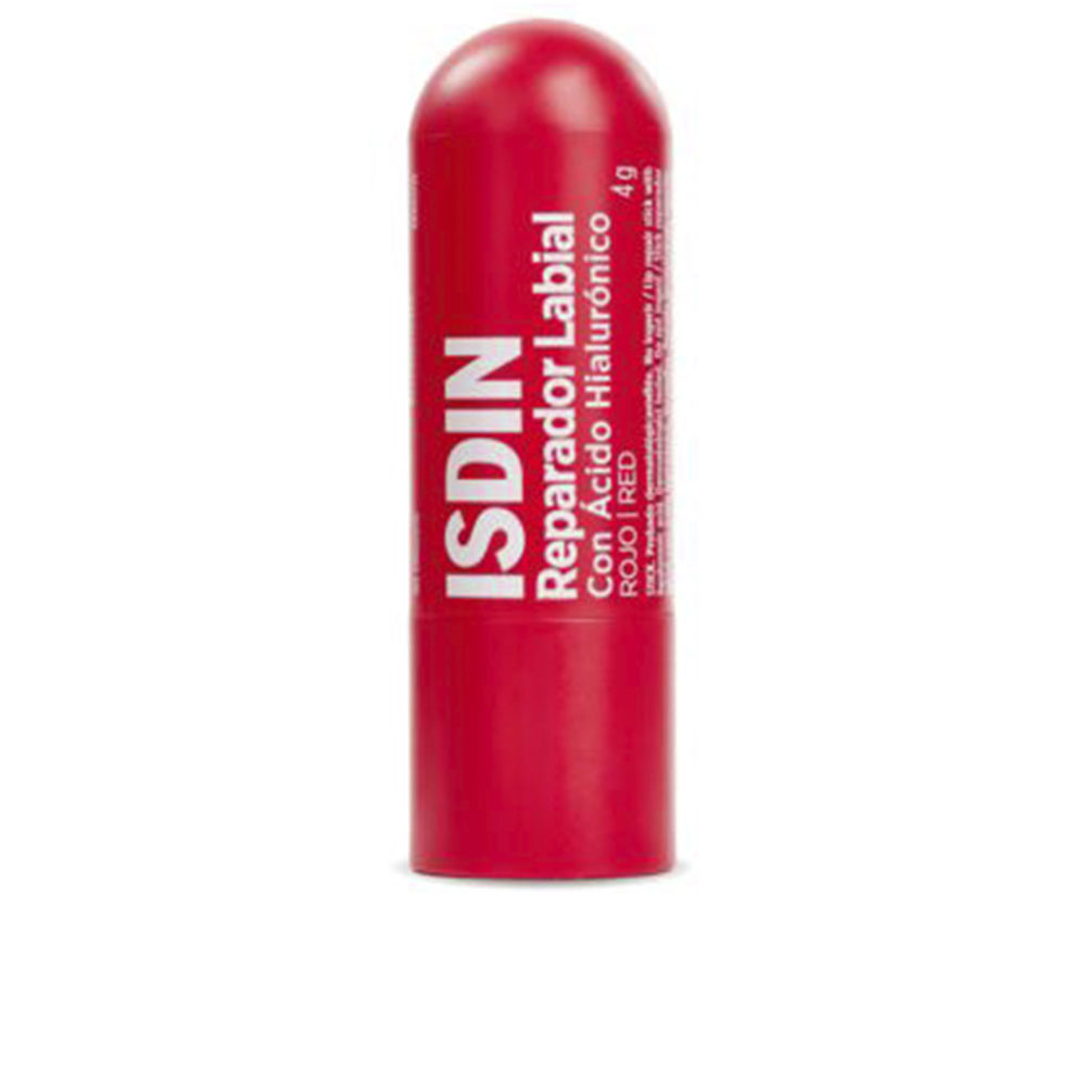 IsdinLipRepairerStickWithColorRed4g Product container of Isdin Lip Repairer Stick With Color Red by Isdin, a lipstick indicated for repairing and hydrating lips.