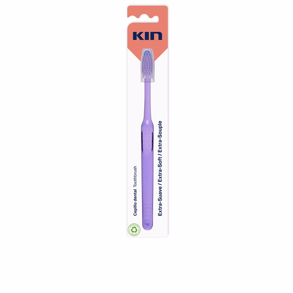 KinExtra-SoftToothbrush Product container of Kin Extra-Soft Toothbrush by Kin, a toothbrush indicated for thorough oral hygiene and plaque removal.