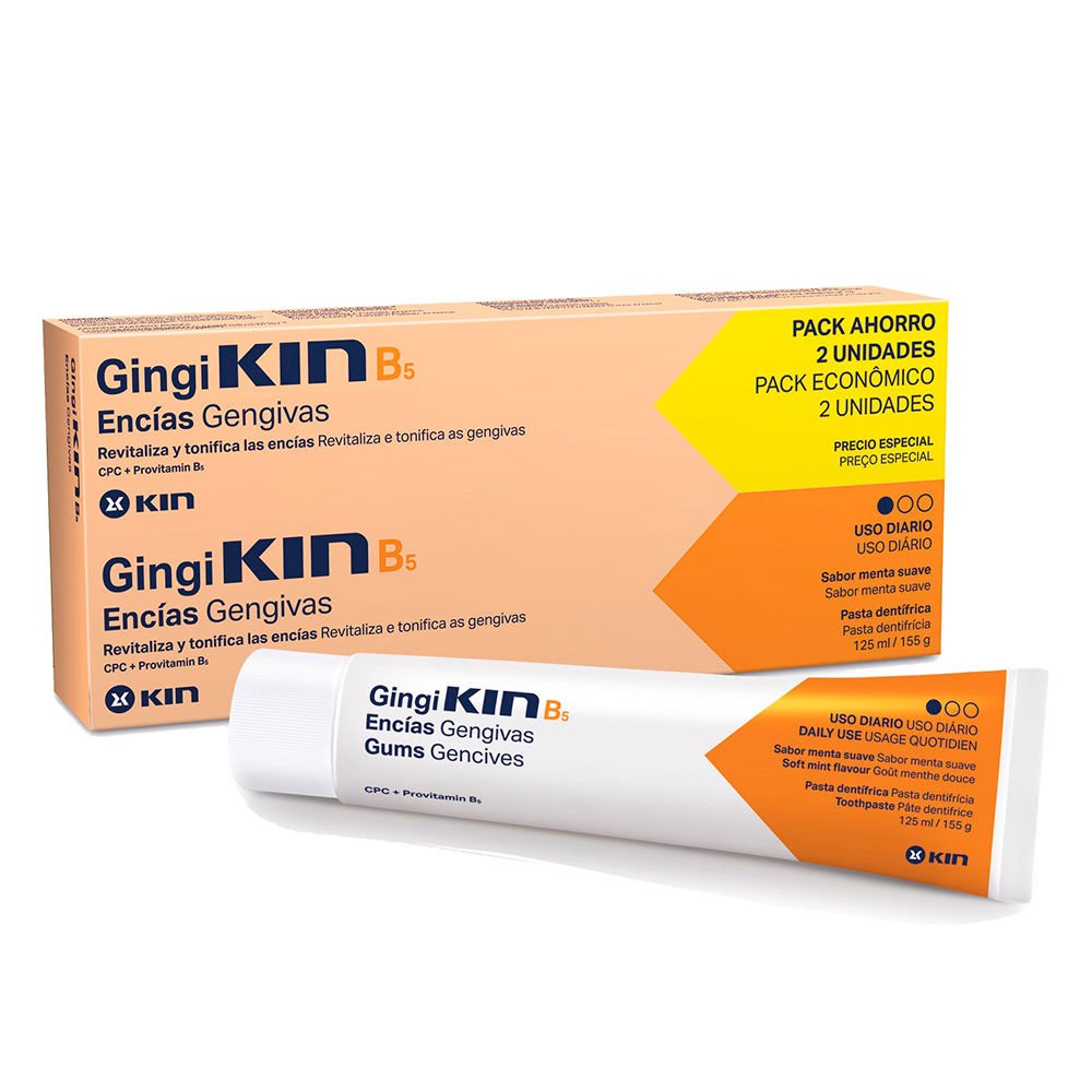 KinGingikinB5ToothpasteSet2x125ml Box of Kin Gingikin B5 Toothpaste Set by Kin, a toothpaste indicated for preventing tooth decay and strengthening enamel.