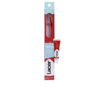 Product  container  of  Lacer  Soft  Toothbrush  Set  with  Toothpaste  by  Lacer,  a  soft  toothbrush  indicated  for  gentle  oral  care.