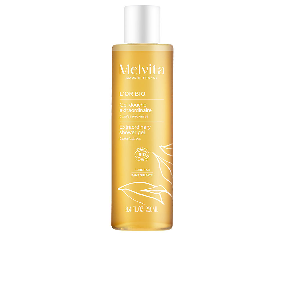 MelvitaL'OrBioExtraordinaryShowerGel250ml Bottle of Melvita LOr Bio Extraordinary Shower Gel by Melvita, a shower gel indicated for gently cleansing and relaxing the skin.