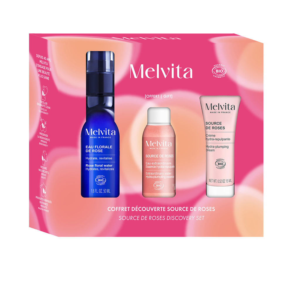 MelvitaSourcedeRosesDiscoverySet Box of Melvita Source de Roses Discovery Set by Melvita, a skincare set indicated for hydrating and plumping the skin.
