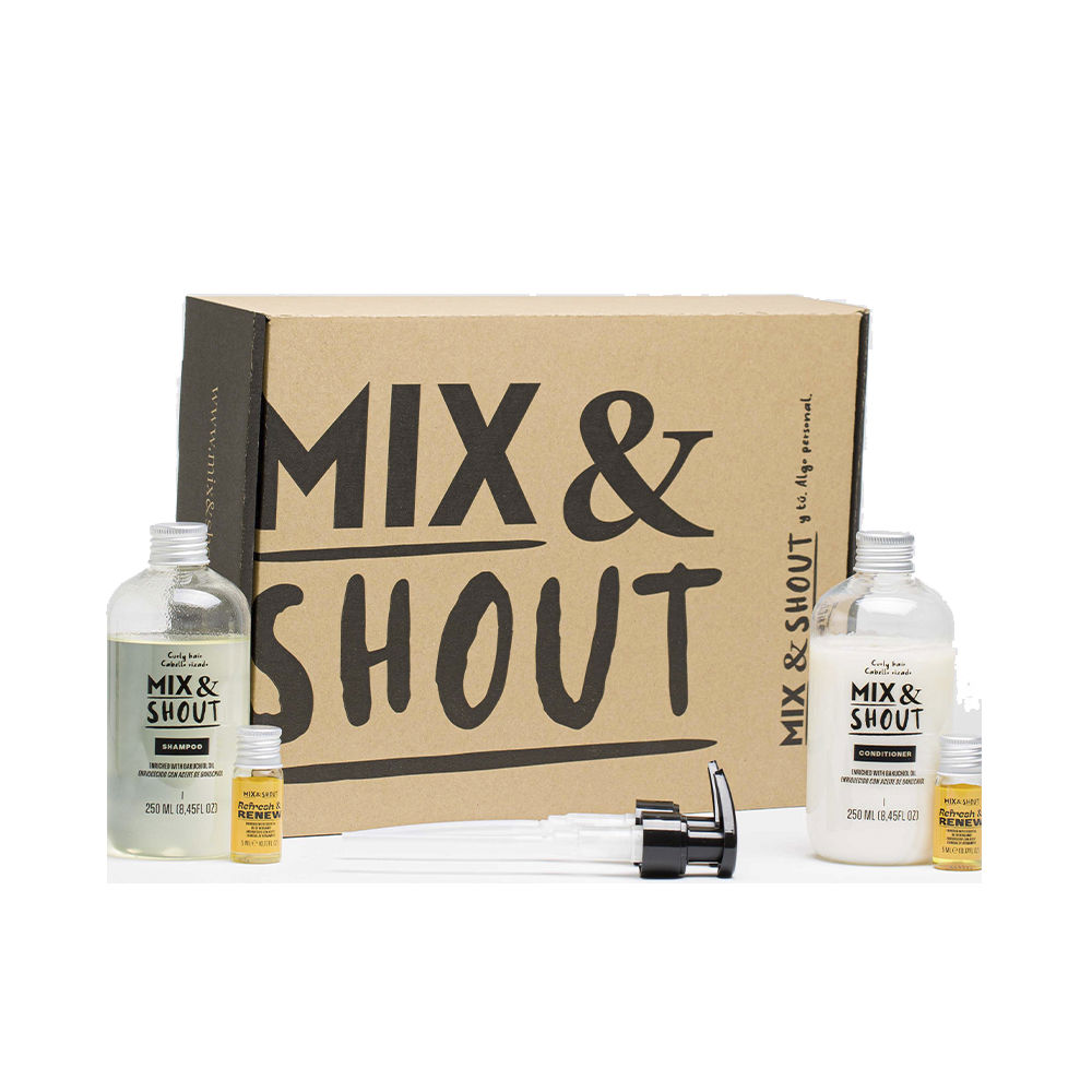 Mix&ShoutCurlyRepairRoutineSet Box of Mix & Shout Curly Repair Routine Set by Mix & Shout, a hair care set indicated for hydrating curly hair and controlling frizz.
