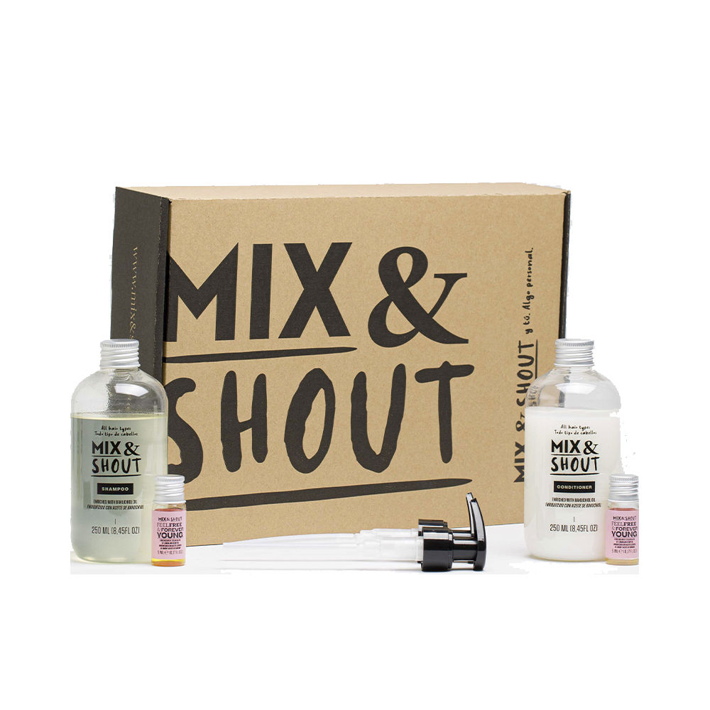 Mix&ShoutStrengtheningRoutineSet Box of Mix & Shout Strengthening Routine Set by Mix & Shout, a hair care set indicated for eliminating toxins and adding hair shine.