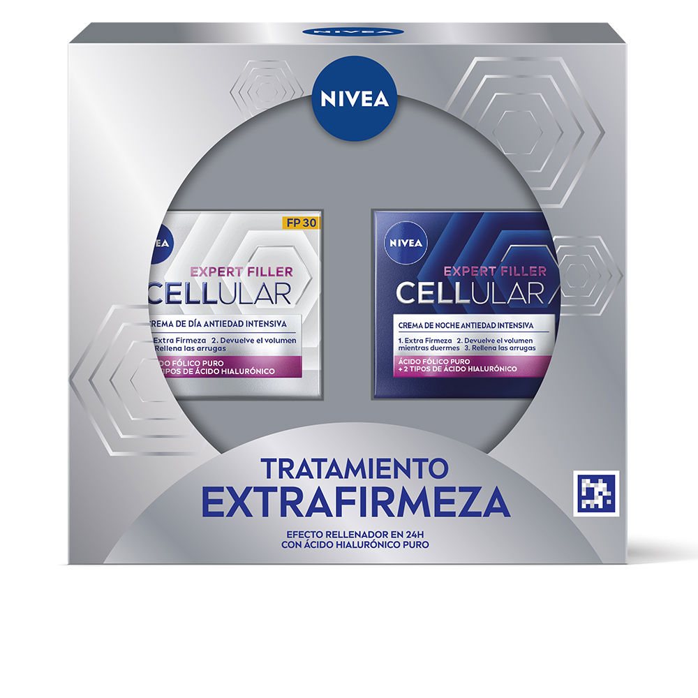 NiveaExpertCellularFillerNightGiftSet Box of Nivea Expert Cellular Filler Night Gift Set by Nivea, a cream duo indicated for firming and plumping action.