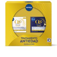 Box  of  Nivea  Q10  Anti-Aging  Day  and  Night  Set  by  Nivea,  a  cream  duo  indicated  for  hydration  and  fighting  signs  of  aging.