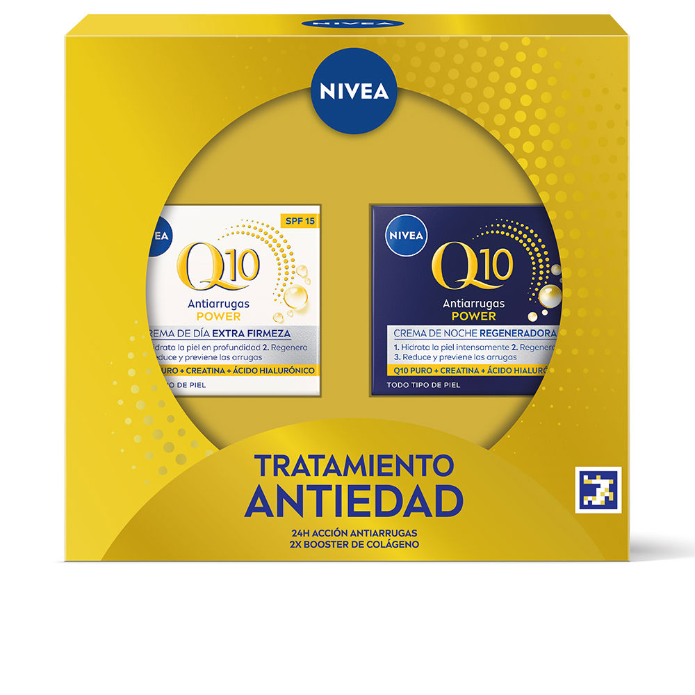 NiveaQ10Anti-AgingDayandNightSet Box of Nivea Q10 Anti-Aging Day and Night Set by Nivea, a cream duo indicated for hydration and fighting signs of aging.