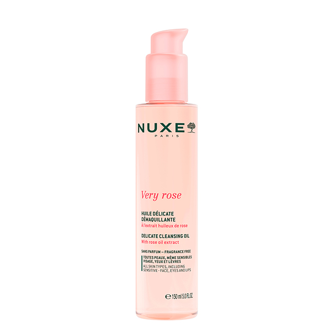 NuxeVeryRoseDelicateCleansingOil150ml Bottle of Nuxe Very Rose Delicate Cleansing Oil by Nuxe, a cleansing oil indicated for removing makeup and soothing skin.