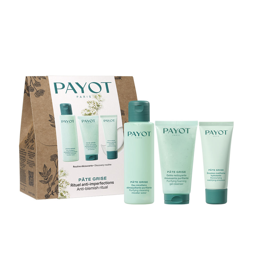 PayotPâteGriseAnti-BlemishRitual Box of Payot Pâte Grise Anti-Blemish Ritual by Payot, a skincare set indicated for oily and blemish-prone skin.