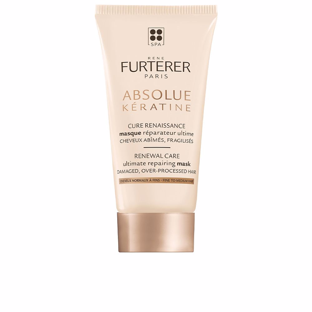 ReneFurtererAbsolueKératineRepairingMaskFinetoMediumHair30ml Tube of Rene Furterer Absolue Kératine Repairing Mask by Rene Furterer, a fluid mask indicated for fragile hair.