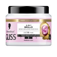 Jar  of  Schwarzkopf  Gliss  Liquid  Slik  4-in-1  Mask  by  Schwarzkopf,  an  illuminating  mask  indicated  for  dull  and  damaged  hair.