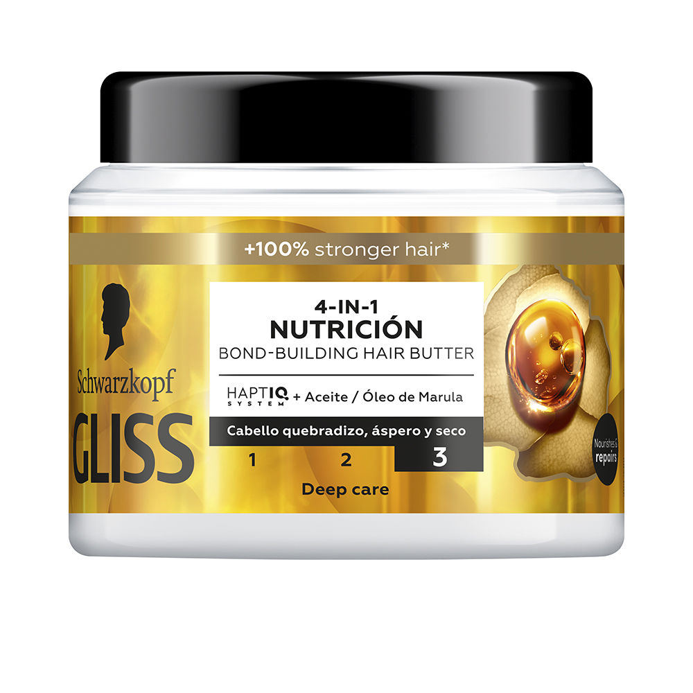 SchwarzkopfGlissOilNutritive4-in-1Mask400ml Jar of Schwarzkopf Gliss Oil Nutritive 4-in-1 Mask by Schwarzkopf, a nourishing mask indicated for coarse and damaged hair.