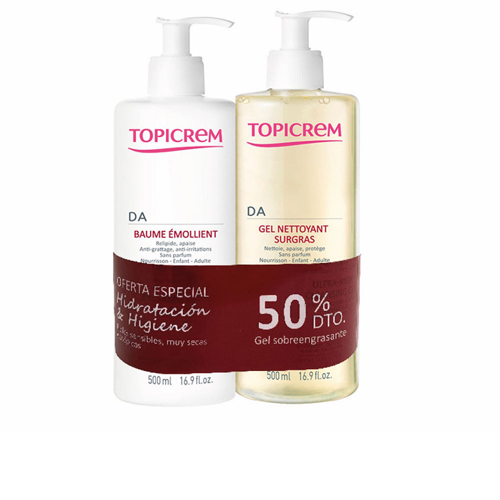 TopicremDAEmolientBalmSet Box of Topicrem DA Emolient Balm Set by Topicrem, a balm and oil set indicated for repairing very dry and atopic skin.