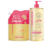 Box  of  Topicrem  UH  Shower  Oil  Set  by  Topicrem,  a  shower  oil  indicated  for  cleansing  dry  and  sensitive  skin.