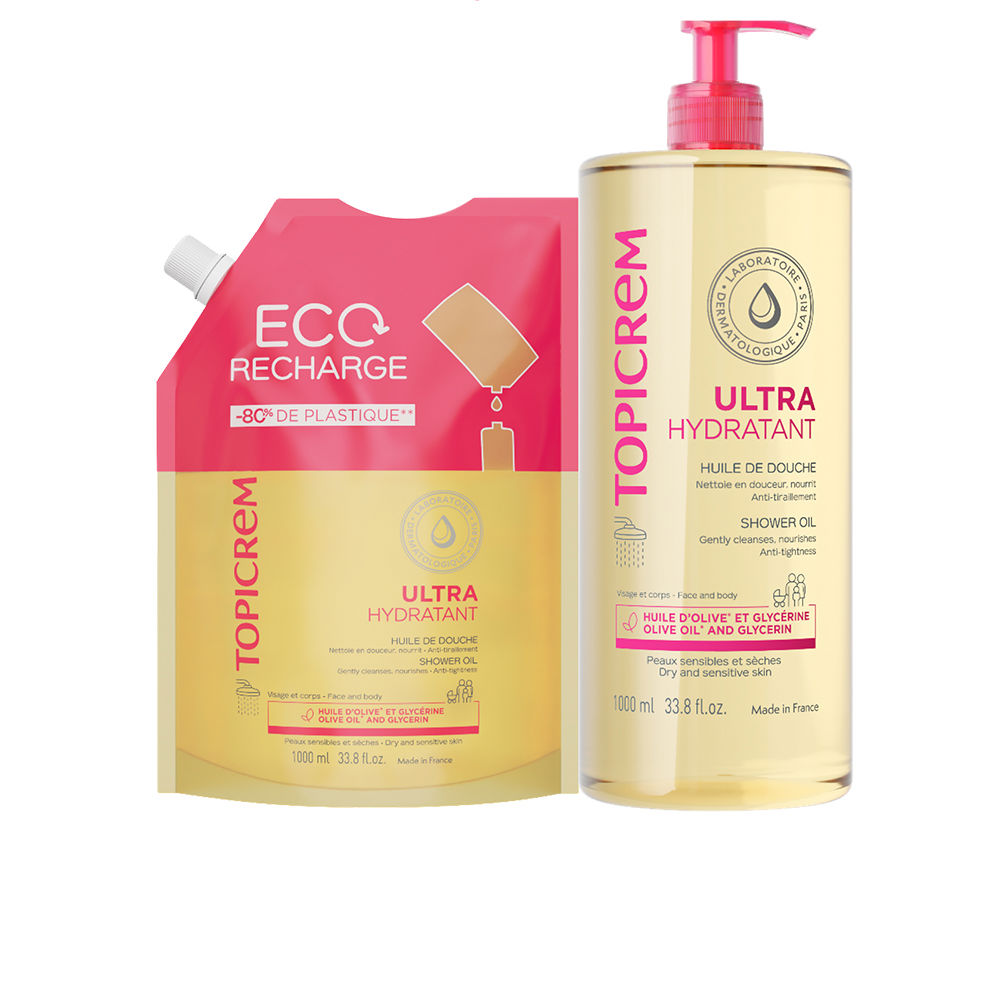 TopicremUHShowerOilSet Box of Topicrem UH Shower Oil Set by Topicrem, a shower oil indicated for cleansing dry and sensitive skin.