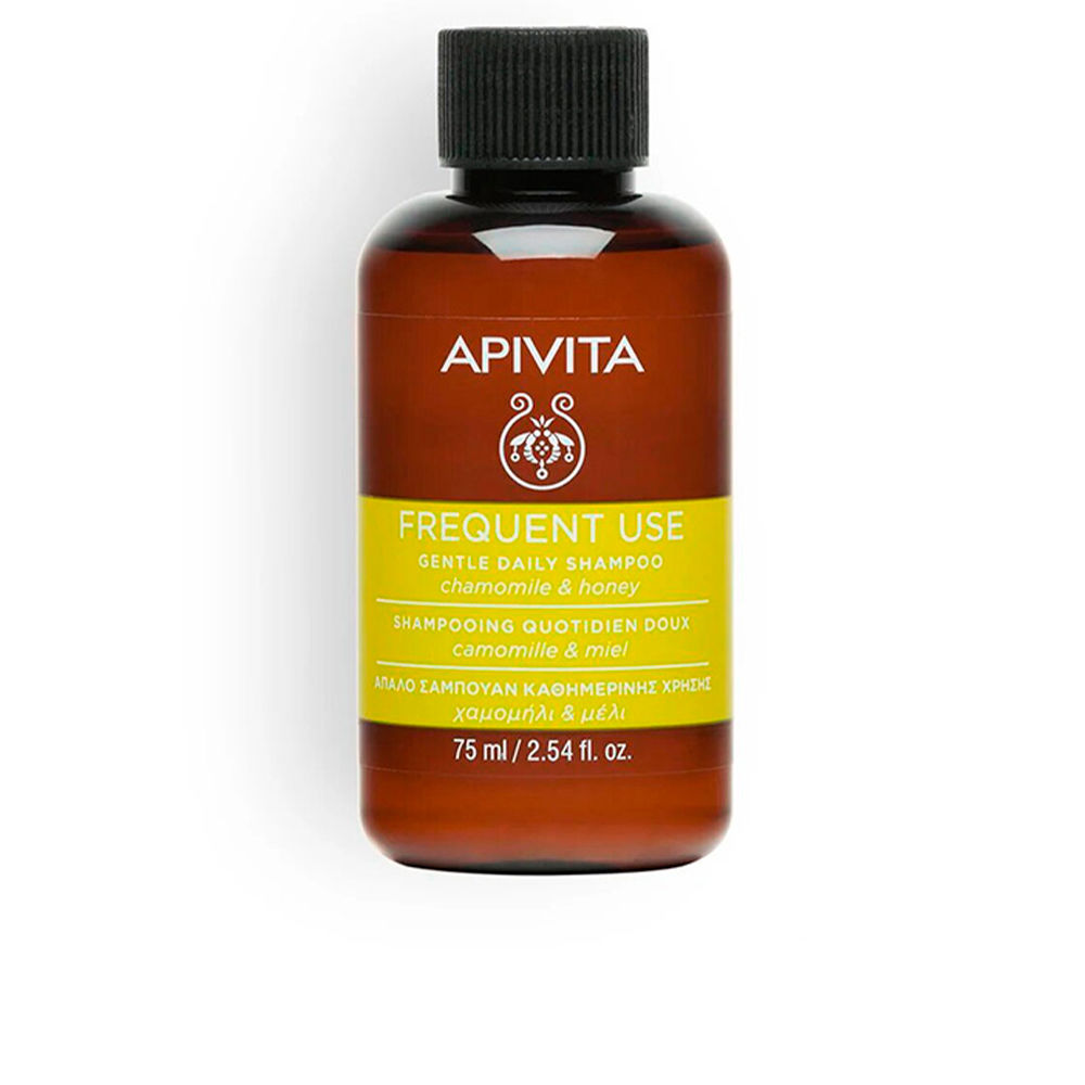 ApivitaFrequentUseChamomile&HoneyShampoo75ml Bottle of Apivita Frequent Use Chamomile & Honey Shampoo by Apivita, a shampoo indicated for cleansing and softening hair.