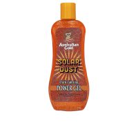 Bottle  of  Solar  Dust  Dark  Tanning  Power  Gel  by  Australian  Gold,  a  tanning  gel  indicated  for  enhancing  a  golden  glow.