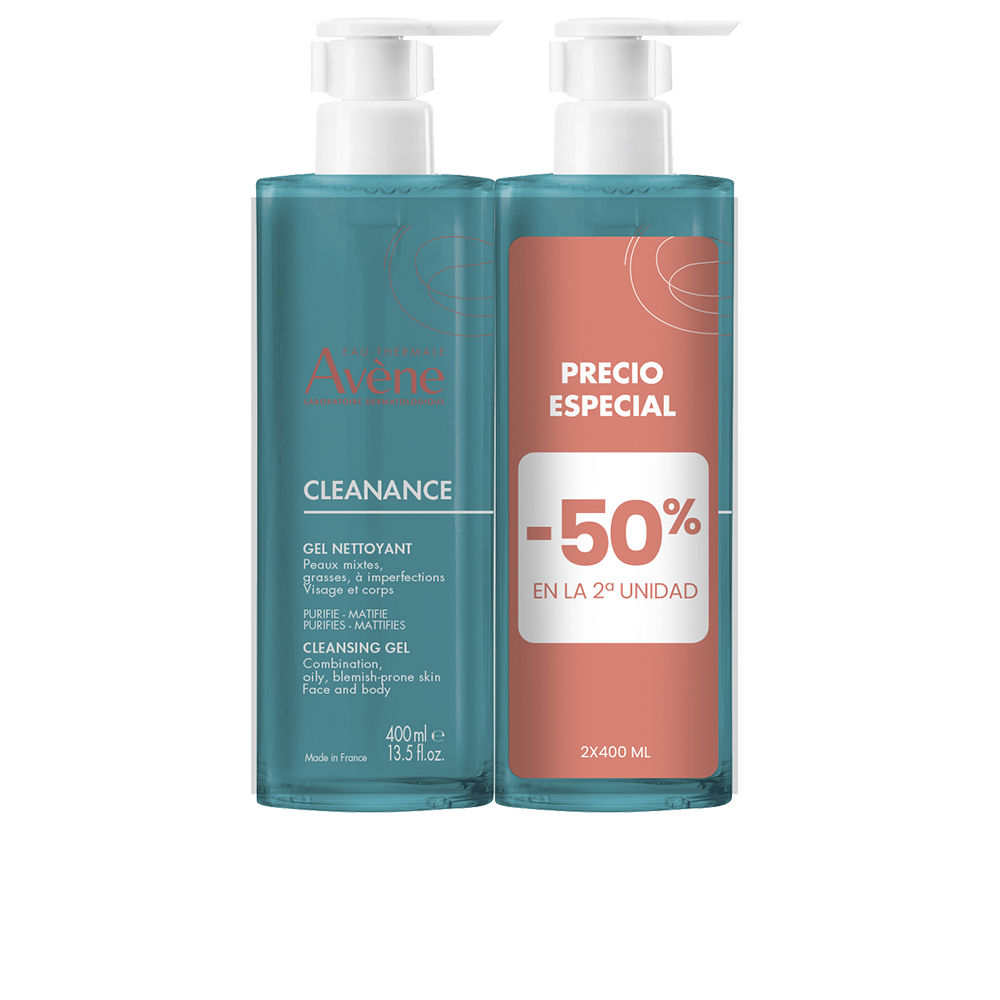 AvèneCleananceCleansingGelSet2x400ml Box of Avène Cleanance Cleansing Gel Set by Avène, a cleansing gel indicated for purifying oily acne-prone skin.