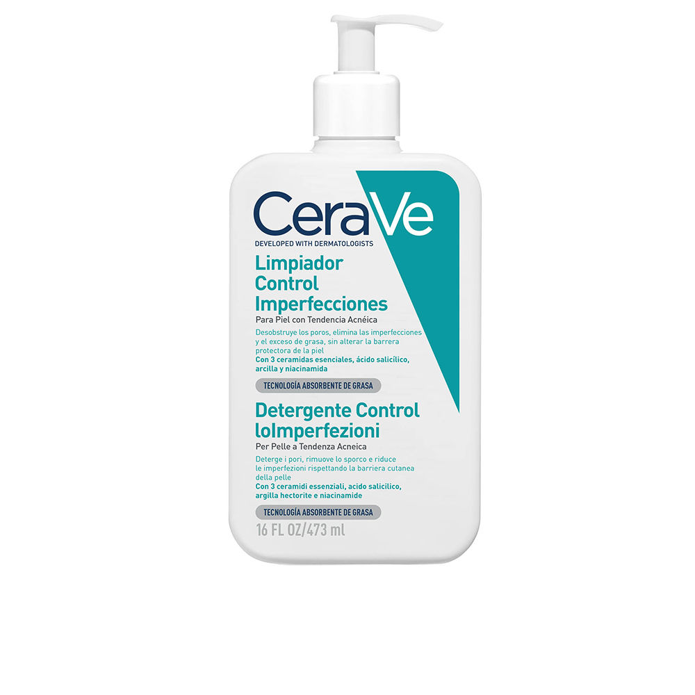 CeraveBlemishControlCleanser473ml Bottle of Cerave Blemish Control Cleanser by Cerave, a cleansing gel indicated for oily acne-prone skin and pore decongestion.