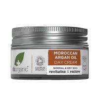 Jar  of  Dr.  Organic  Moroccan  Argan  Oil  Day  Cream  by  Dr.  Organic,  a  day  cream  indicated  for  softening  and  revitalizing  skin.