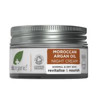 Jar  of  Dr.  Organic  Moroccan  Argan  Oil  Night  Cream  by  Dr.  Organic,  a  night  cream  indicated  for  reducing  visible  wrinkles.