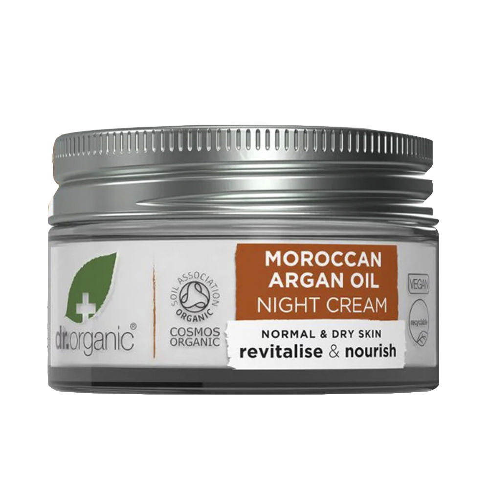 Dr.OrganicMoroccanArganOilNightCream50ml Jar of Dr. Organic Moroccan Argan Oil Night Cream by Dr. Organic, a night cream indicated for reducing visible wrinkles.