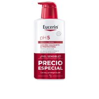 Bottle  of  Eucerin  pH5  Lotion  Set  by  Eucerin,  a  creamy  lotion  indicated  for  hydrating  dry  and  sensitive  skin.