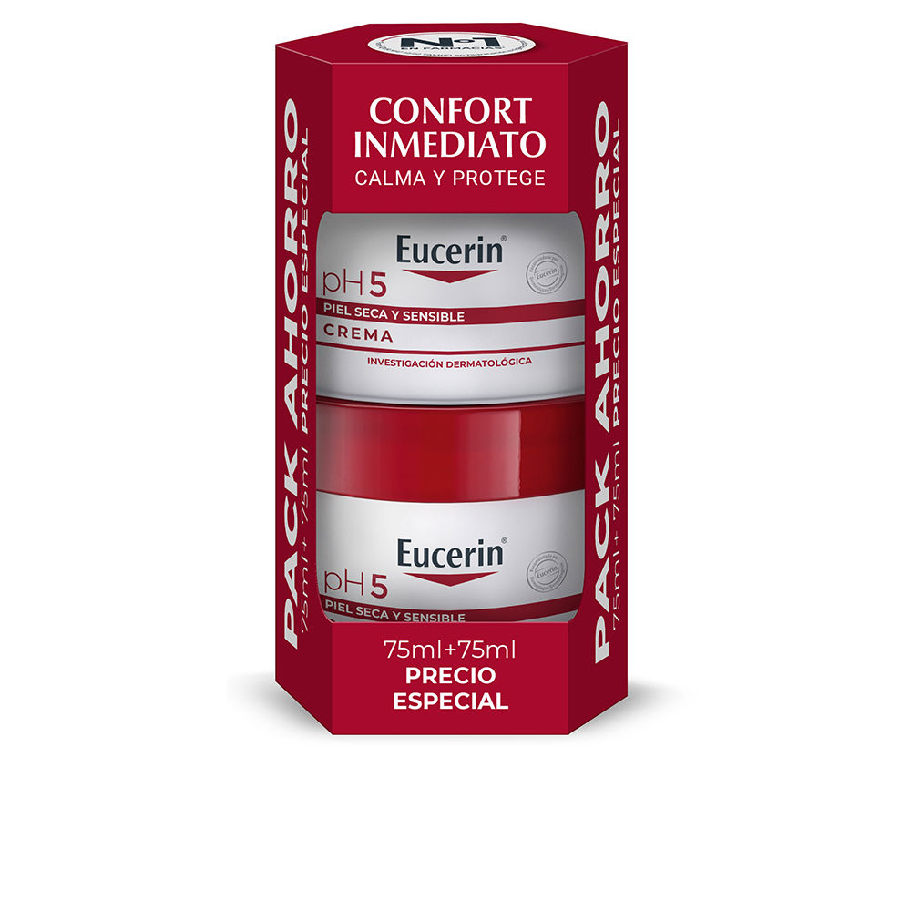 EucerinpH5SensitiveSkinCreamSet2x75ml Product container of Eucerin pH5 Sensitive Skin Cream Set by Eucerin, a cream indicated for protecting sensitive skin.