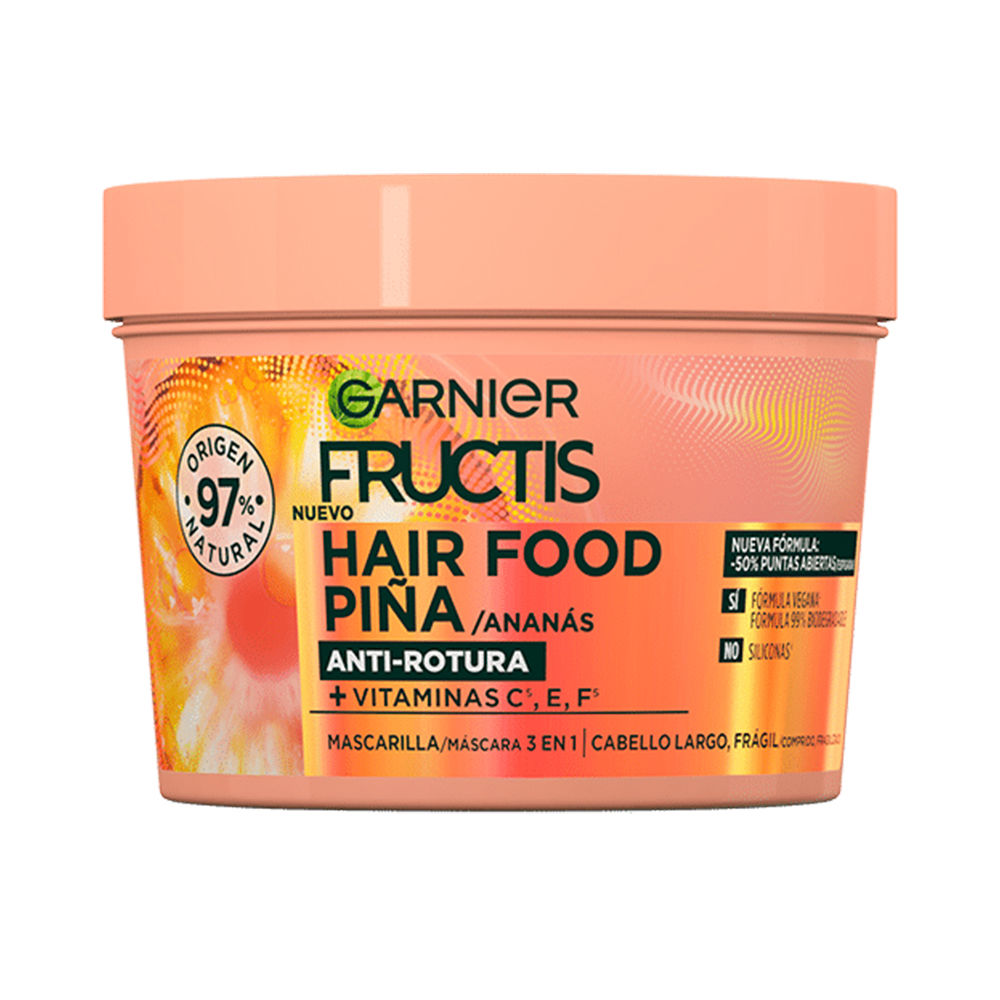 GarnierFructisHairFoodPineappleAnti-BreakageMask350ml Jar of Garnier Fructis Hair Food Pineapple Anti-Breakage Mask by Garnier, a mask indicated for strengthening fragile hair.