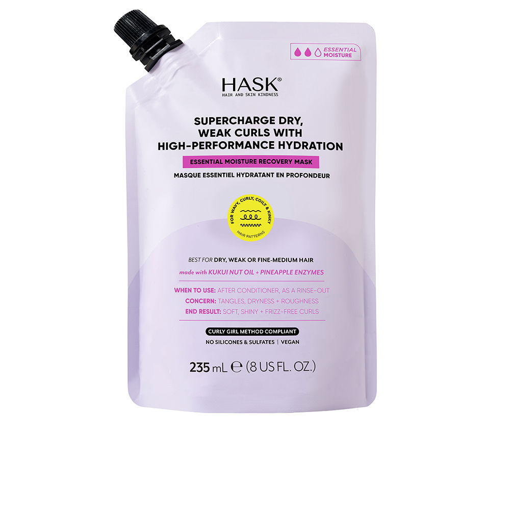 HaskTextureEssentialMoistureRecoveryMask235ml Jar of Hask Texture Essential Moisture Recovery Mask by Hask, a conditioning mask indicated for deep hydration and softening.