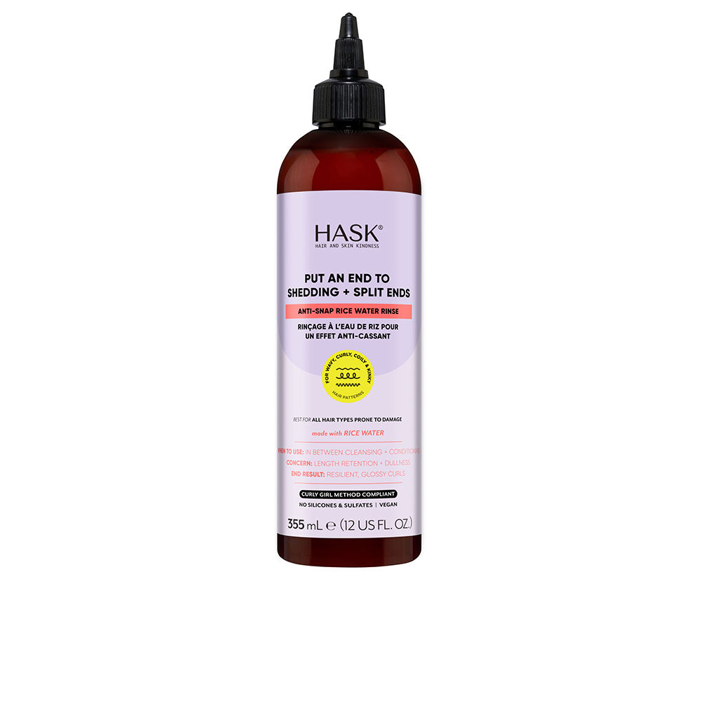 HaskTextureRiceWaterRinse355ml Bottle of Hask Texture Rice Water Rinse by Hask, a rinse-out water indicated for preventing hair fall caused by breakage.