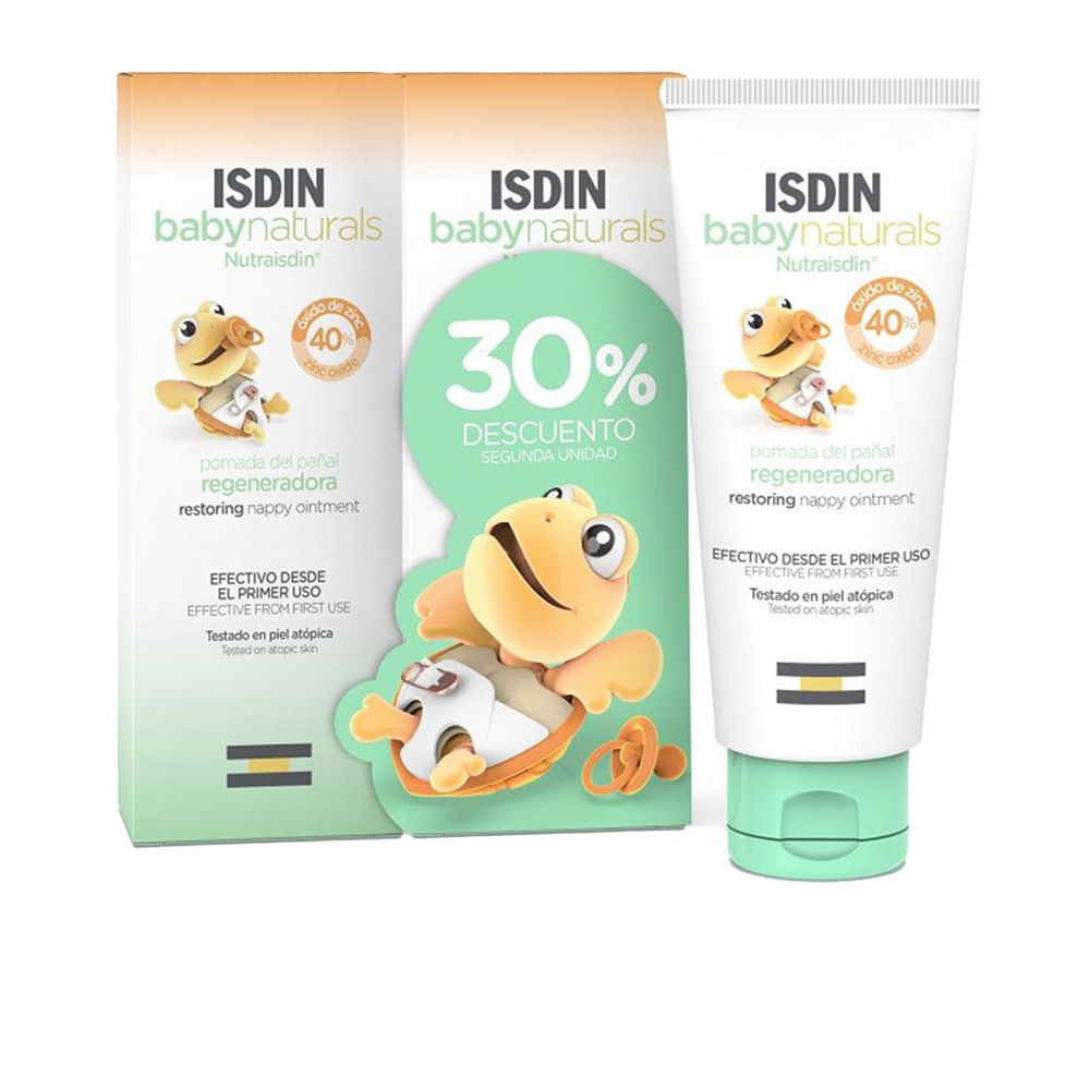 IsdinBabynaturalsRegeneratingDiaperOintmentSet2x100ml Box of Isdin Babynaturals Regenerating Diaper Ointment Set by Isdin, an ointment indicated for diaper area skin regeneration.