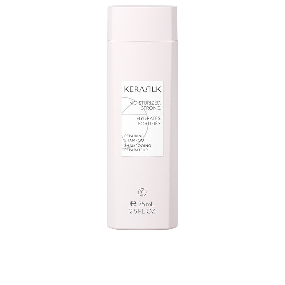 KerasilkEssentialsRepairingShampoo75ml Bottle of Kerasilk Essentials Repairing Shampoo by Kerasilk, a shampoo indicated for nourishing and restoring damaged hair.