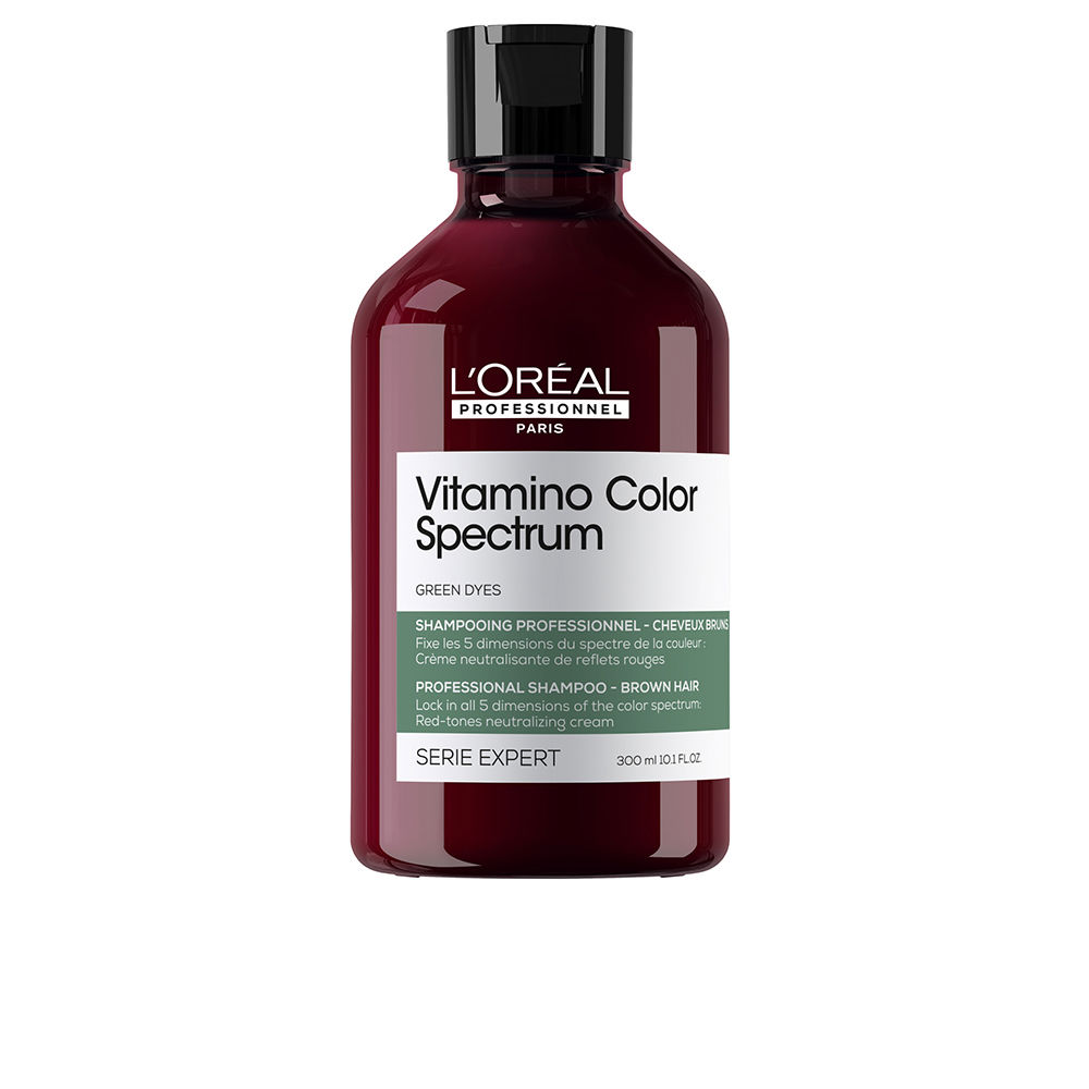 L'OréalProfessionnelVitaminoColorSpectrumGreenShampoo300ml Bottle of LOréal Professionnel Vitamino Color Spectrum Green Shampoo by LOréal, a green shampoo for color-treated brown hair.
