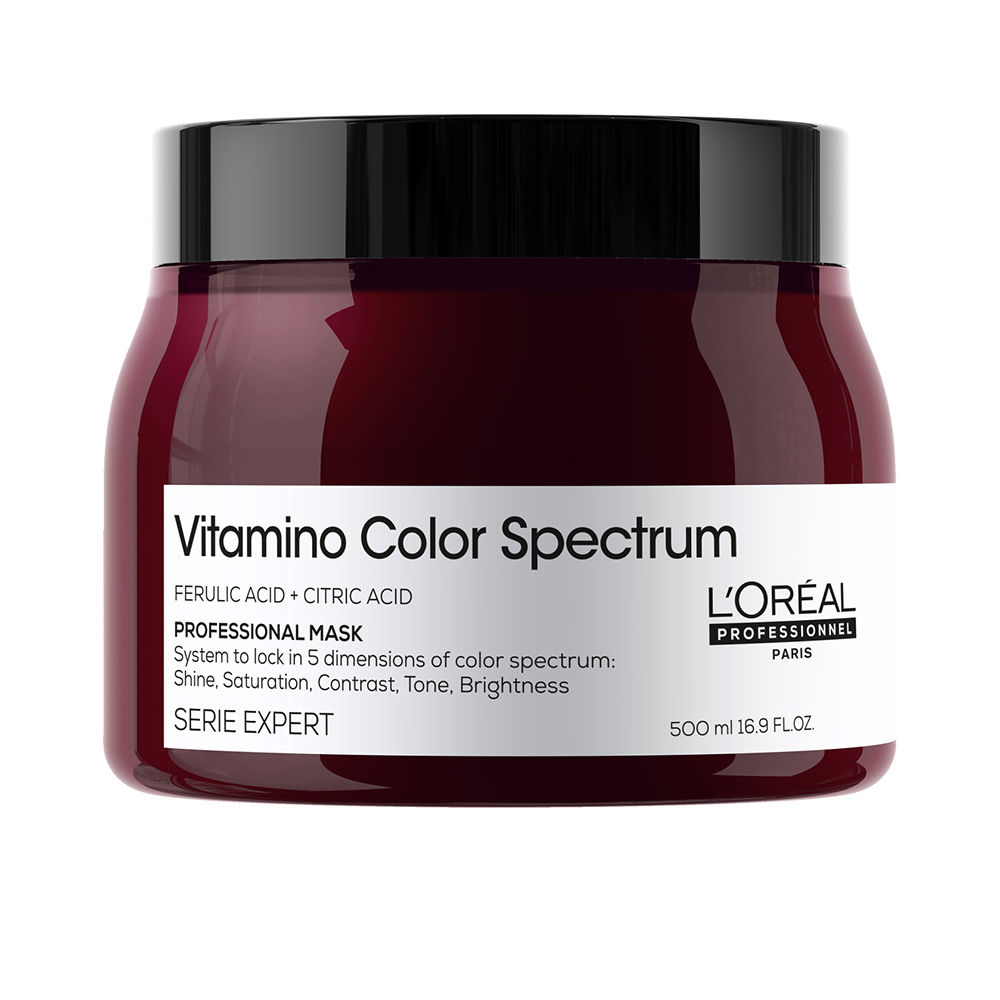L'OréalProfessionnelVitaminoColorSpectrumMask500ml Jar of LOréal Professionnel Vitamino Color Spectrum Mask by LOréal, a nourishing mask indicated for color-treated hair.