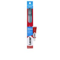 Box  of  Medium  Toothbrush  Set  with  Toothpaste  by  Lacer,  a  dental  kit  indicated  for  gentle  and  effective  oral  care.